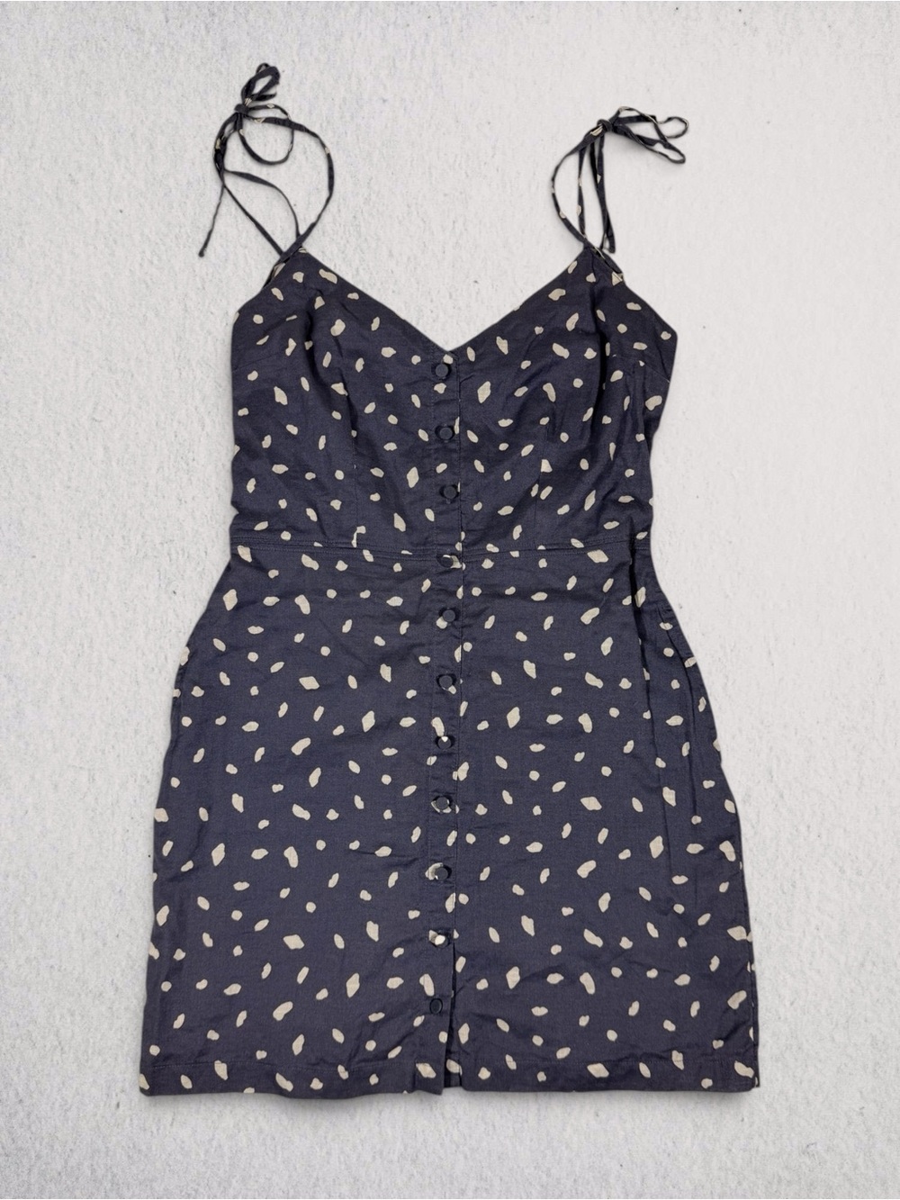 Abercrombie Navy Spotted Tie-Strap Button Front Mini Dress